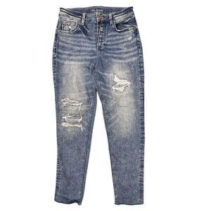 Maurices Women's High Rise Boyfriend Distressed Button Fly Jeans Size 6 Blue